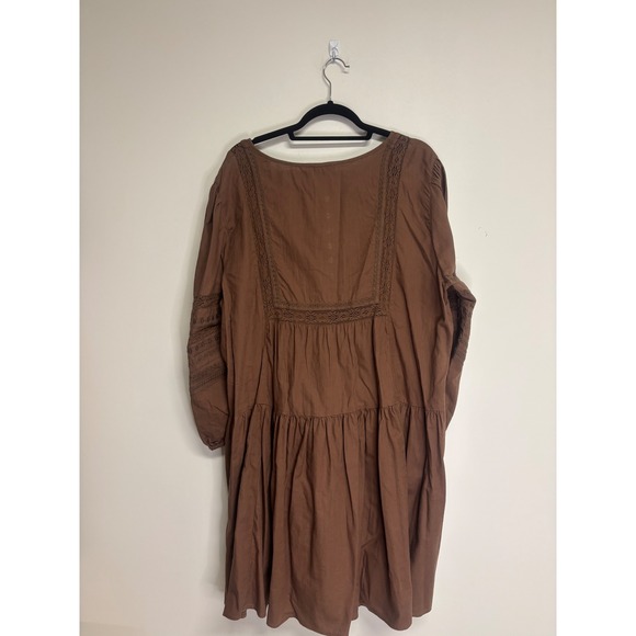 Lucky Brand Brown Long Sleeve Embroidered Mini Dress Women's Size XXL - Picture 2 of 5